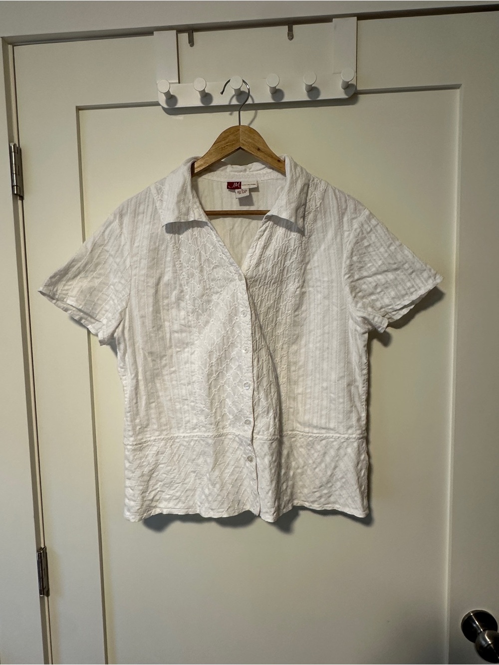 White Short-Sleeve Button Front Top